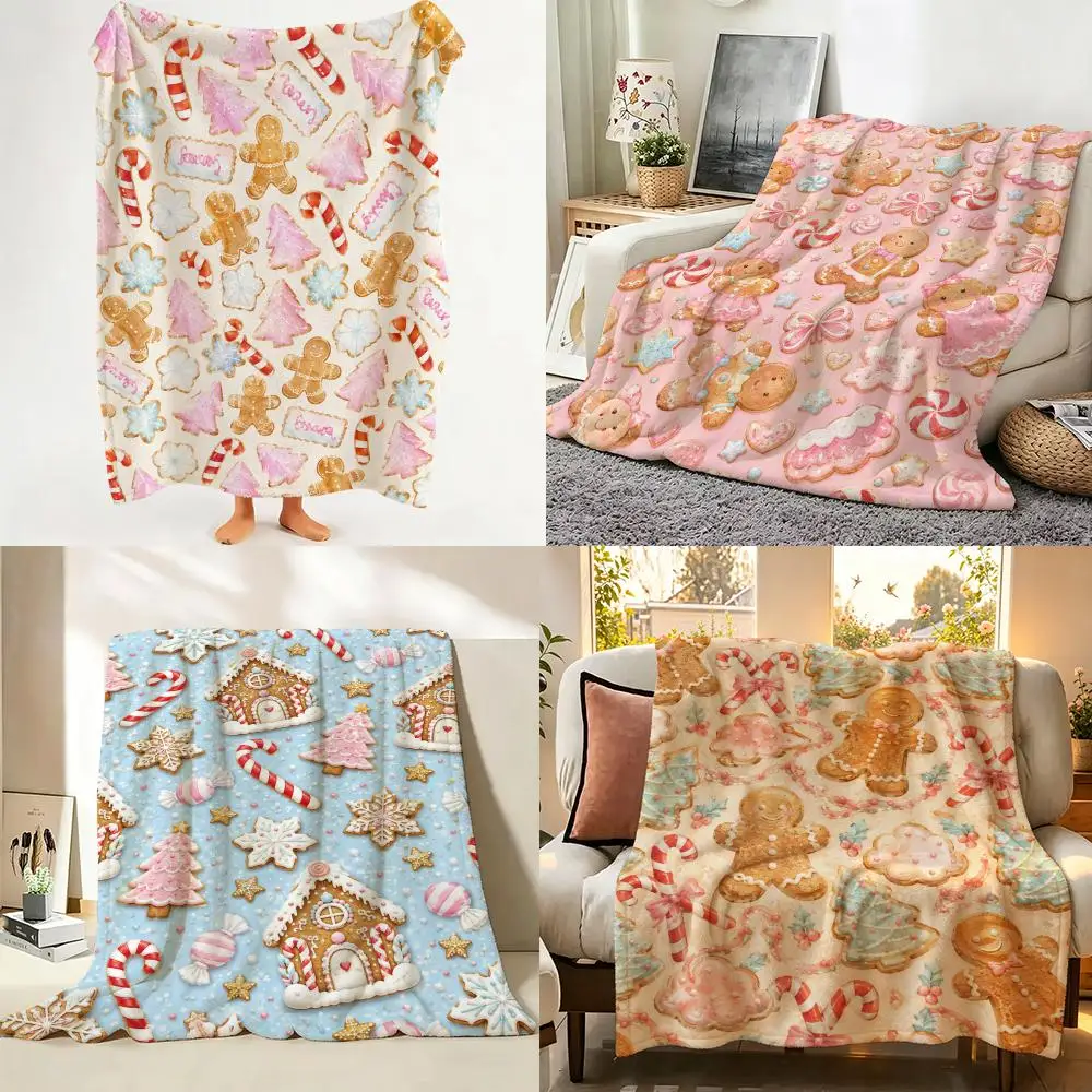 Christmas Throw Blanket - ผ้าห่มฟลานเนลลายคริสต์มาสสีชมพูหวาน เหมาะสำหรับใช้คลุมโซฟา ห้องนั่งเล่น ห้องนอน ให้ความอบอุ่นและนุ่มสบาย