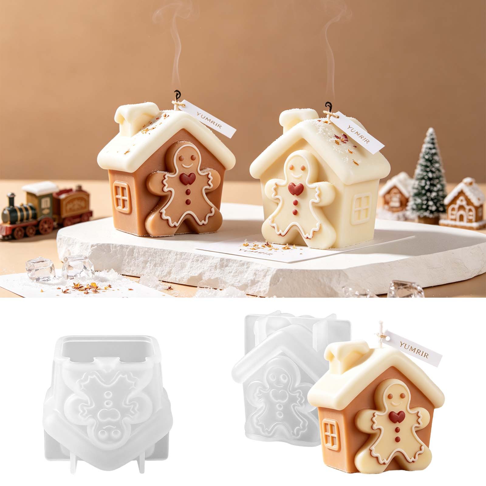 Holiday Candle Set - แม่พิมพ์ซิลิโคนบ้านขนมปังขิงคริสต์มาส ถอดออกง่าย ทำเองได้ สำหรับเทียนหอม เรซินอีพ็อกซี่ ปูนปลาสเตอร์