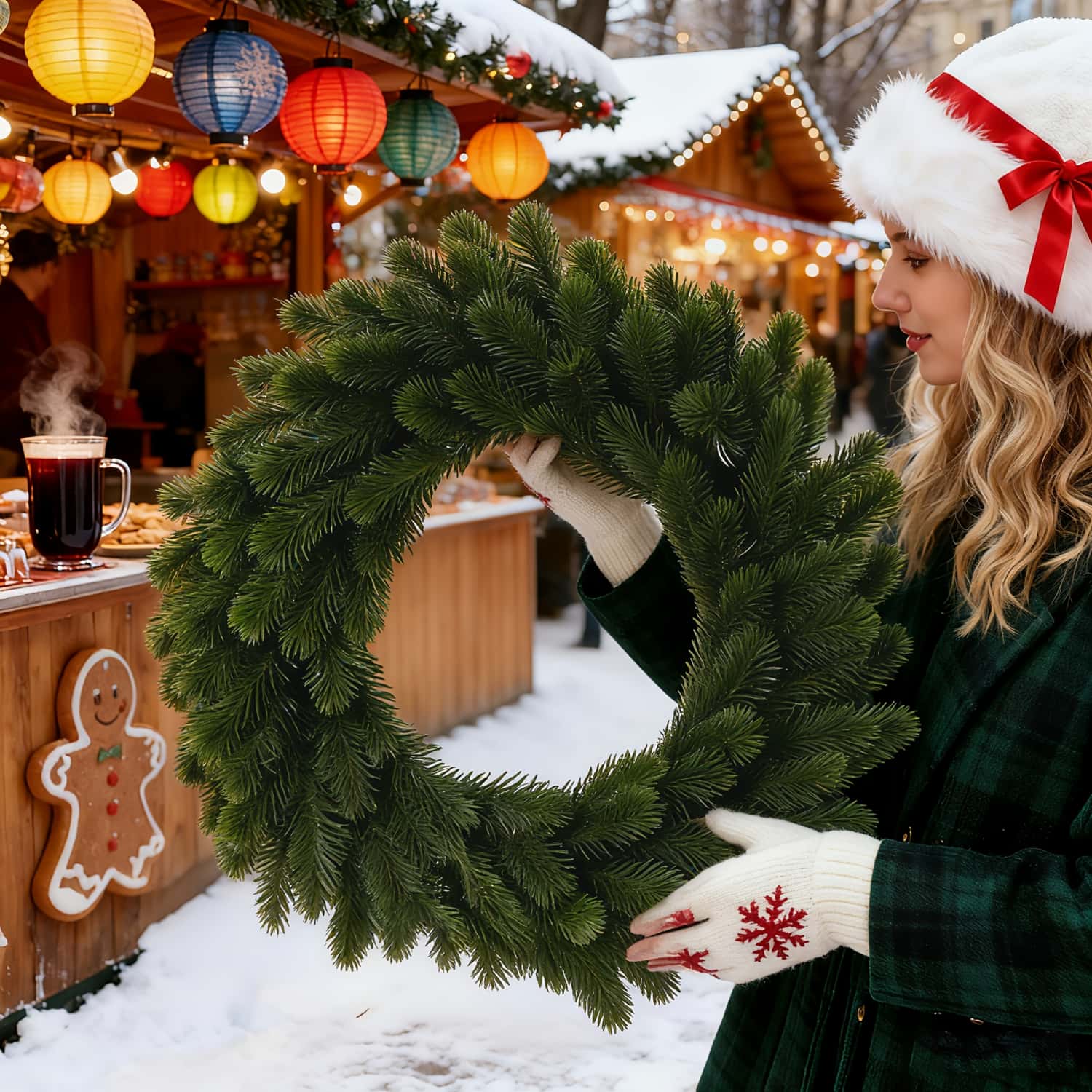 Christmas Wreath Fake - พวงหรีดคริสต์มาสประดิษฐ์ 1 ชิ้น, พลาสติกทนทาน ตกแต่งคริสต์มาส-งานแต่งงาน-ตกแต่งวันหยุด พวงหรีดคริสต์มาสสำหรับประตูหน้าบ้าน