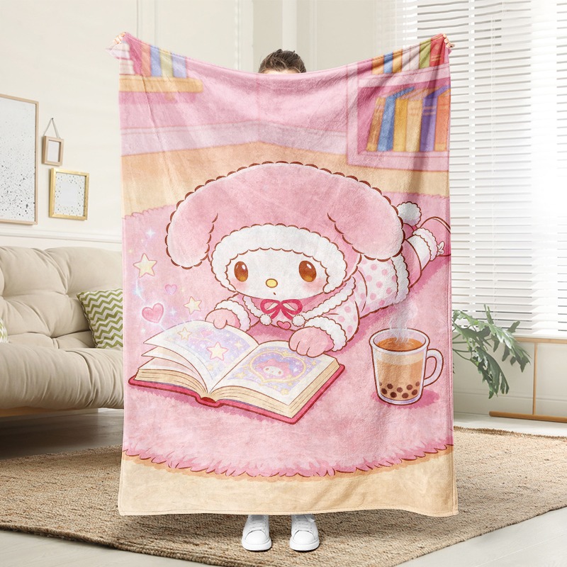 Christmas Throw Blanket - ผ้าห่มซานริโอ ผ้าห่มฟลานเนลสีชมพูแสนสบาย พร้อมลายมายเมโลดี้ ฉากอ่านหนังสือ ผ้าห่มขนแกะนุ่มสำหรับตกแต่งห้องนอนหรือห้องนั่งเล่น