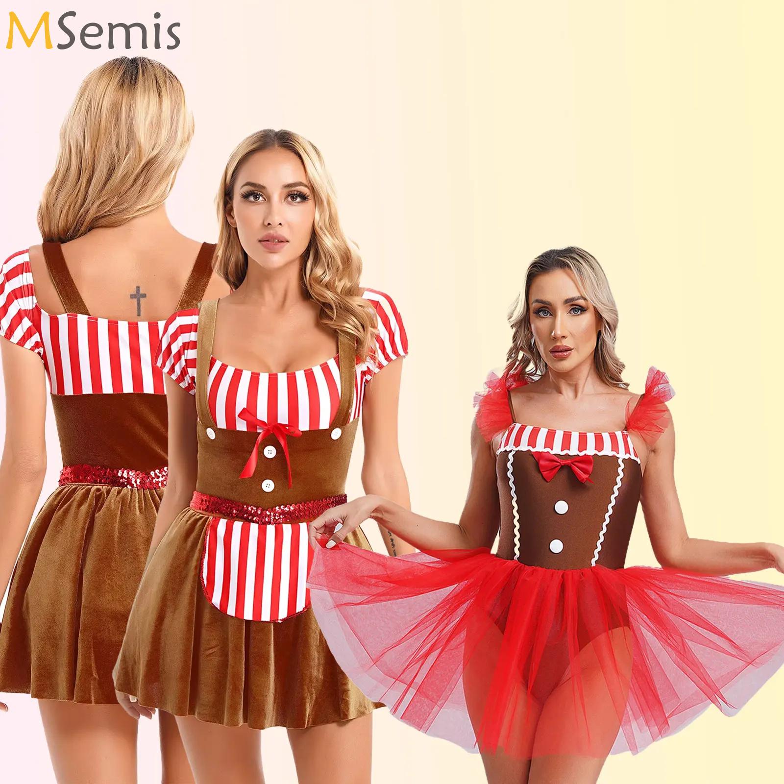Elf Costume Christmas - ชุดคอสเพลย์คริสต์มาสสำหรับผู้ใหญ่ ชุดเดรสกำมะหยี่ลายขนมปังขิง สำหรับงานปาร์ตี้ ชุดคอสเพลย์บทบาทสมมติขนมปังขิง