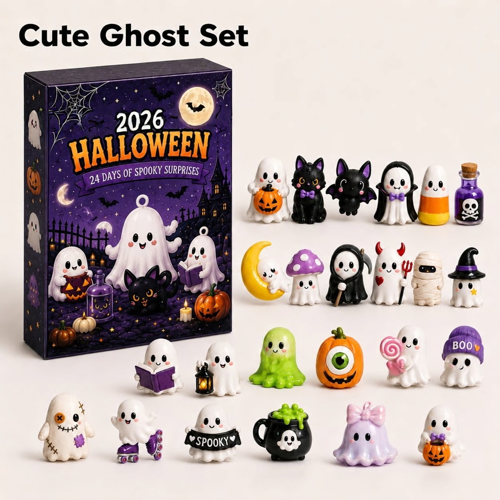 Advent Calendar Gift - ปฏิทินนับถอยหลังวันฮาโลวีน 2026, กล่องนับถอยหลัง 24 วันพร้อมของตกแต่งเรซินสุดหลอน, ชุดของขวัญเซอร์ไพรส์สำหรับตกแต่งโต๊ะในวันฮาโลวีน