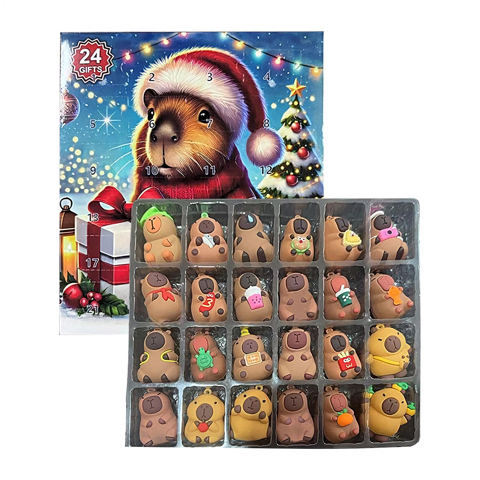 Advent Calendar Gift - ปฏิทินนับถอยหลังคริสต์มาส คาปิบารา ตุ๊กตาคาปิบาราจิ๋วสำหรับเทศกาลคริสต์มาส 24 ชิ้น ตุ๊กตาคาปิบาราน่ารักแบบ