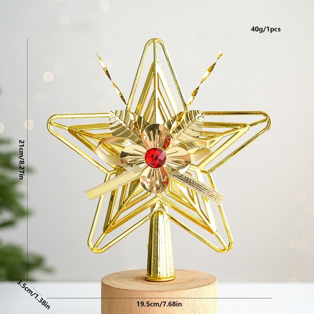 Star Tree Topper - ดาวประดับต้นคริสต์มาสพลาสติกเคลือบเงา พื้นผิวเงางาม ดีไซน์ 3 มิติ ของตกแต่งต้นคริสต์มาสสำหรับเทศกาล