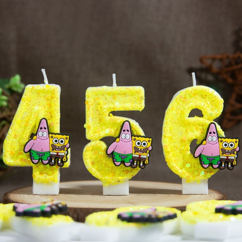 Holiday Candle Set - เทียนวันเกิดและวันครบรอบลายสปอนจ์บ็อบ สแควร์แพนท์ แบบดิจิทัล ไม่มีควัน สำหรับตกแต่งเค้กในงานเฉลิมฉลอง