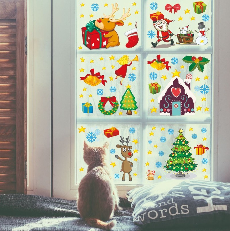 Snowflake Window Decal - สติ๊กเกอร์ติดกระจกคริสต์มาสลายเกล็ดหิมะ PVC 4 ชิ้น สำหรับตกแต่งกระจก ลายซานตาคลอส
